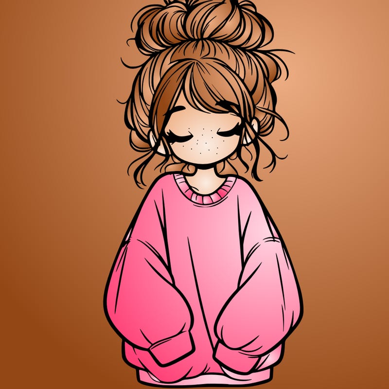 girl with baggy sweatshirt and messy bun