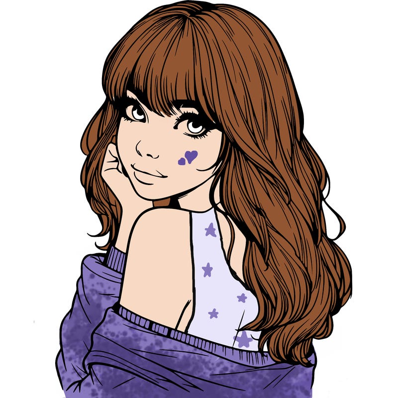 realistic girl with bangs looking over her shoulder