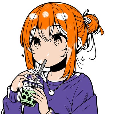 manga character drinking boba
