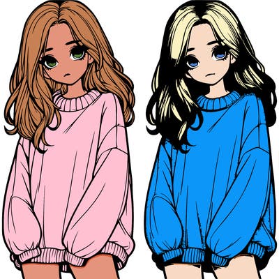 realistic girl with baggy sweater