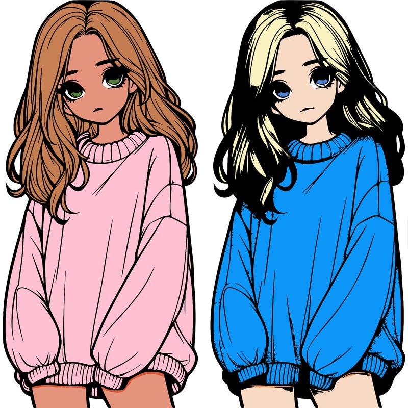 realistic girl with baggy sweater