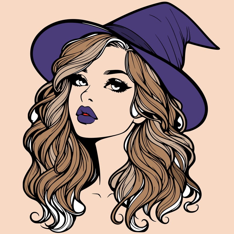 realistic witch girl with wavy hair and lips
