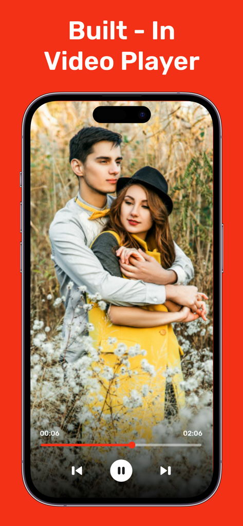A screenshot of the Ytd Video Downloader app showing its built-in video player interface with playback controls and a video of a couple playing.