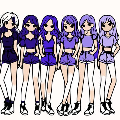 a group of girls wearing crop tops and shorts