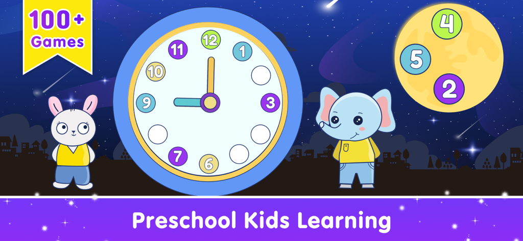 Kids Toddlers Learning Games - Preschool educational game for learning to tell time with cute animal characters