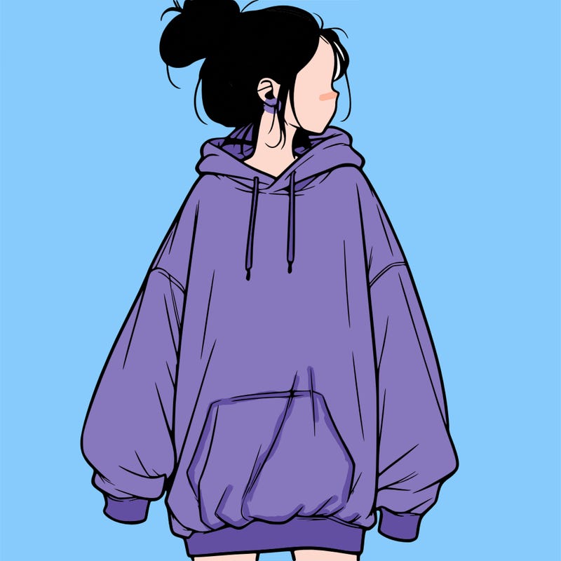 realistic girl with a oversized sweatshirt on and a bun