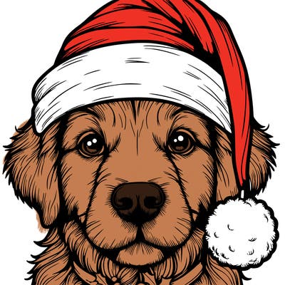 realistic dog with a christmas hat