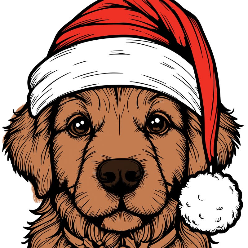 realistic dog with a christmas hat