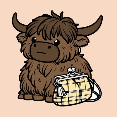 highland cow in a purse