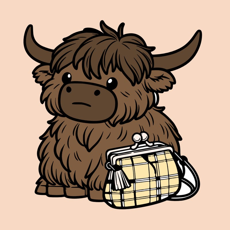 highland cow in a purse