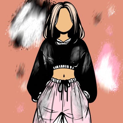 realistic girl faceless with baggy pants and a crop top