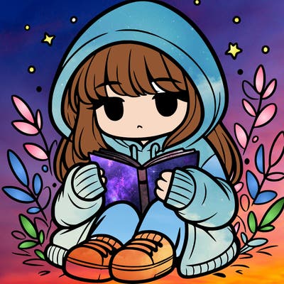 girl in oversized hoodie reading a book