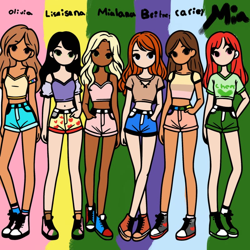 a group of girls wearing crop tops and shorts