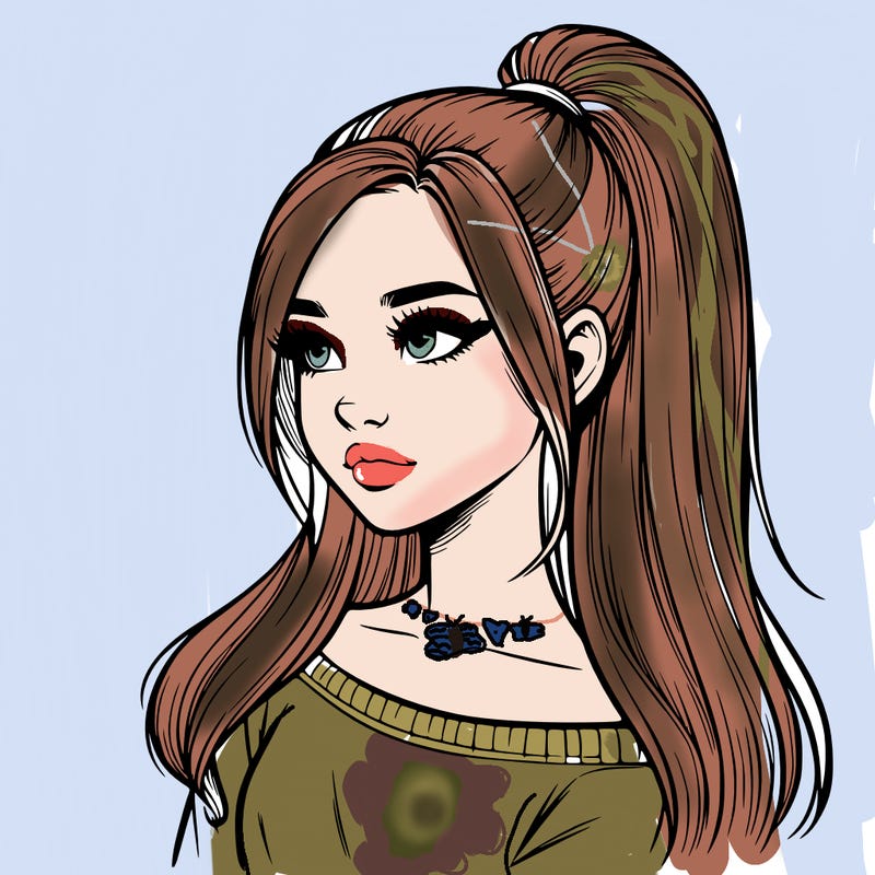 realistic girl with a high ponytail