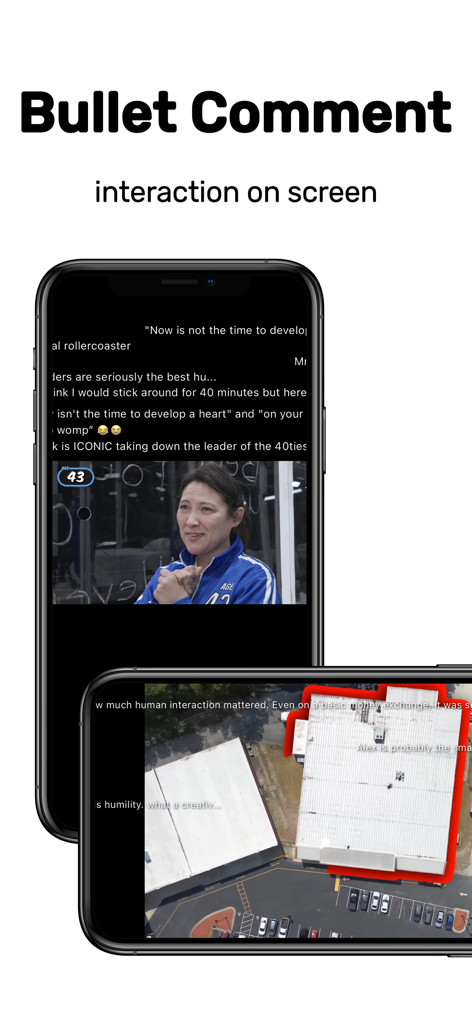 Screenshot of Viddle app showing bullet comments scrolling over videos on mobile screens