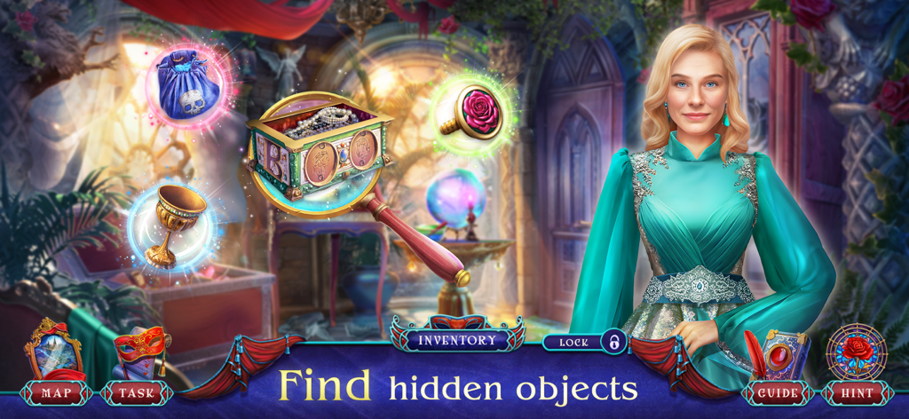 Cursed Fables 5: Adventure - Hidden object search scene from Cursed Fables 5 Adventure featuring fortune teller Margaret