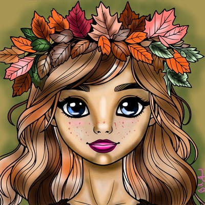 realistic girl with fall leaf crown