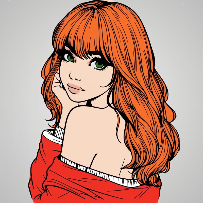 realistic girl with bangs looking over her shoulder