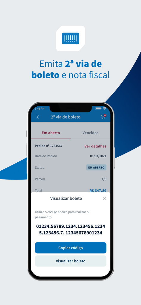Mobile screen of the Dental Cremer app showing an interface to view and copy a payment code for a bank slip invoice.