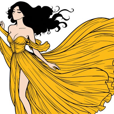 realistic woman in dress flowing the the wind