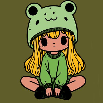 a girl wearing a frog hat and some frog socks