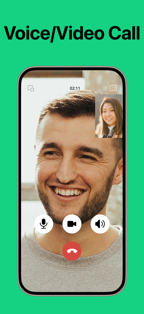 Mosavi app interface showing a high quality encrypted video call between two users