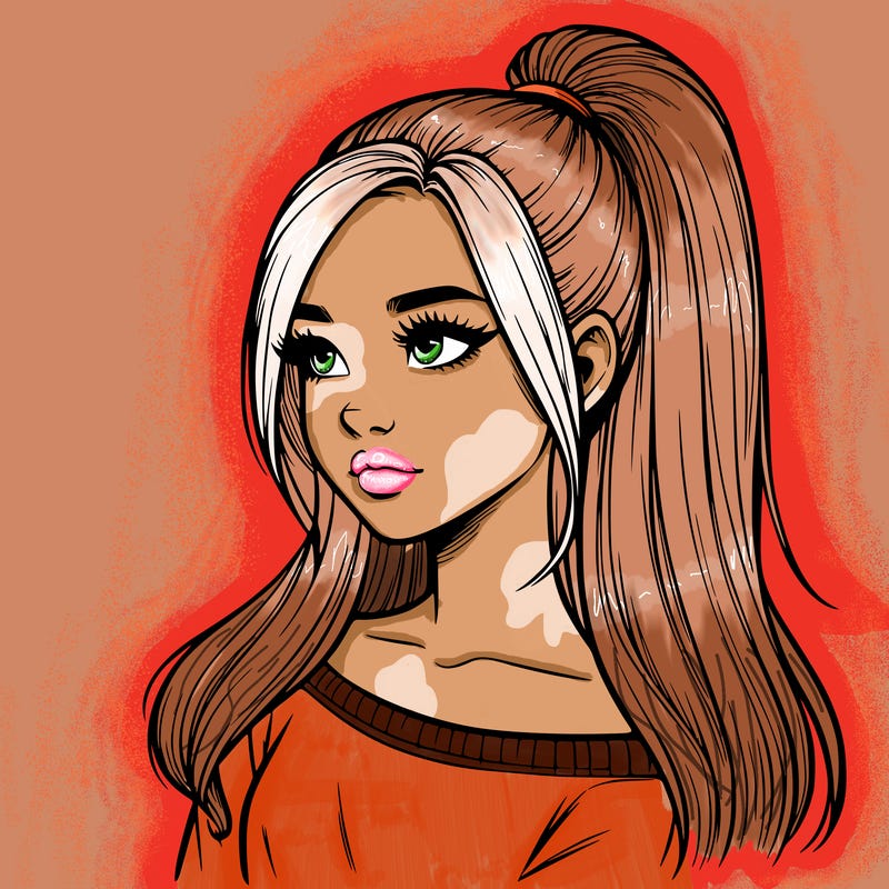 realistic girl with a high ponytail