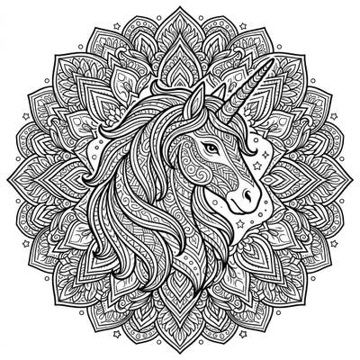 Explore the magic of this intricate Unicorn Zentangle Mandala coloring page. Immerse yourself in complex patterns and bring this mythical creature to vibrant life.