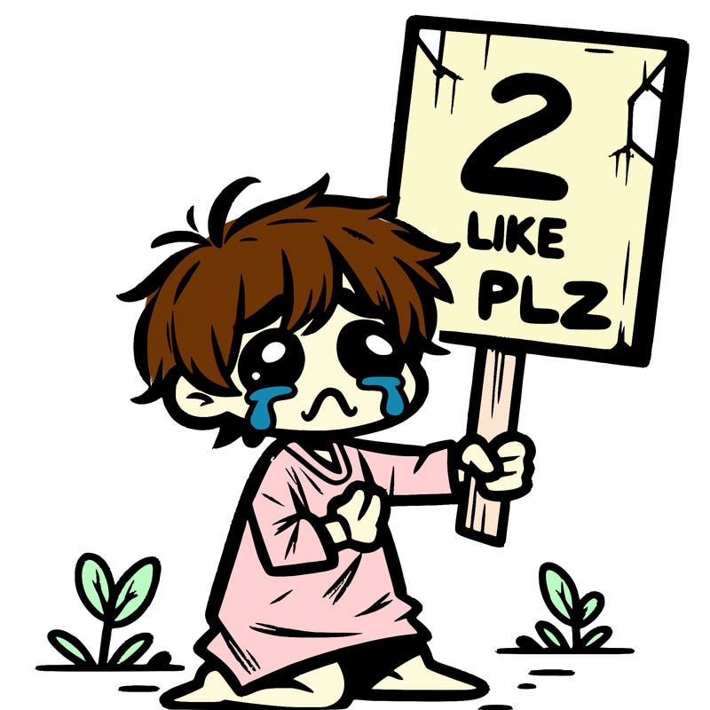 small poor toddler crying with sign that says 2 like plz
