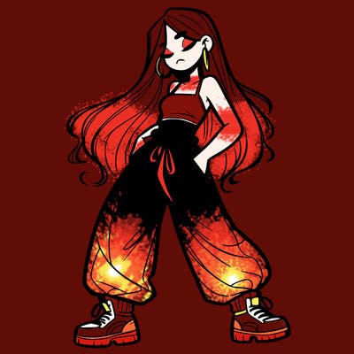 girl in baggy pants crop top and long hair