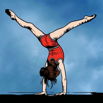 realistic gymnastic hand stand girl in four splits