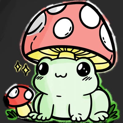 a cute frog with a mushroom hat