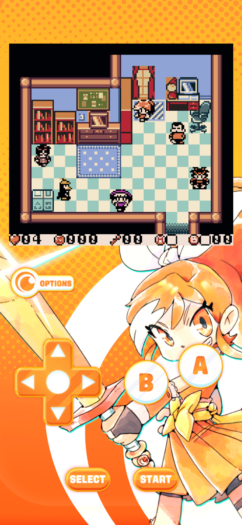 Crunchyroll: Hime’s Quest - レトロなピクセルアートゲームプレイとモバイルタッチコントロールを示すCrunchyroll Himes Questのスクリーンショット