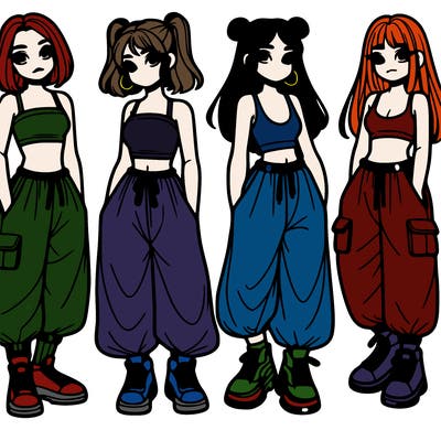 girls with crop top with baggy pants