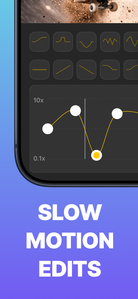 Slow Motion: Edit Video Speed - A mobile interface for editing video speed with a smooth motion curve graph.