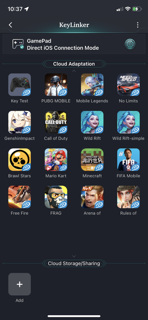 KeyLinker - KeyLinker mobile app interface showing a list of popular games for controller cloud adaptation presets.