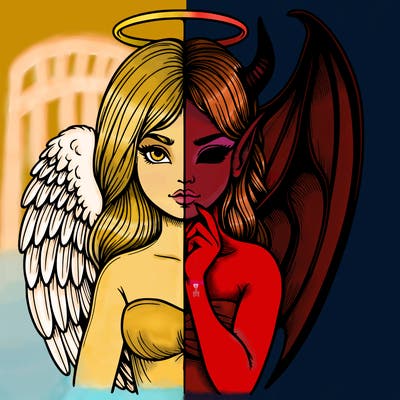 realistic angel half demon