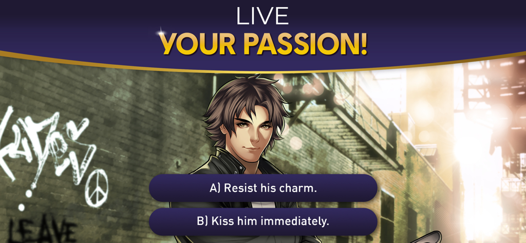 An interactive choice screen in Is It Love Matt Bad Boy showing Matt Ortega and a romance decision