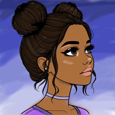 realistic girl with buns on the top of her head
