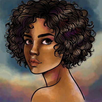 realistic woman with really short curly hair