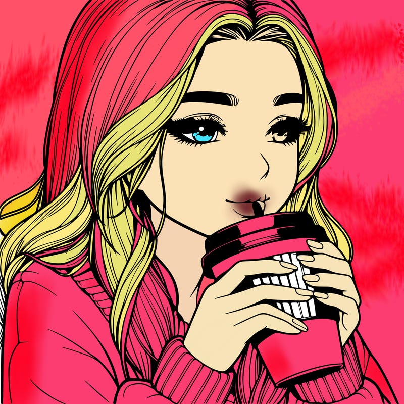 realistic girl drinking coffee