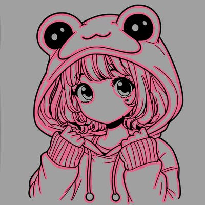 a cute teenage girl wearing a frog hoodie