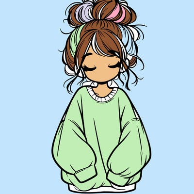 girl with baggy sweatshirt and messy bun