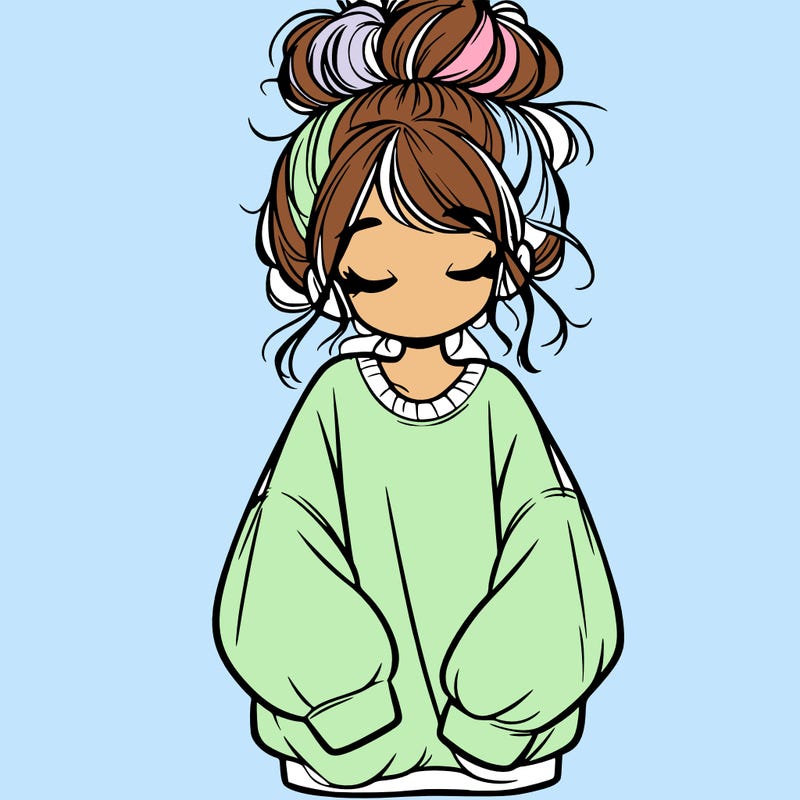 girl with baggy sweatshirt and messy bun