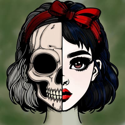 realistic girl with half skull mask