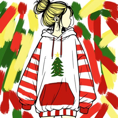 realistic girl with a oversized sweatshirt on and a bun