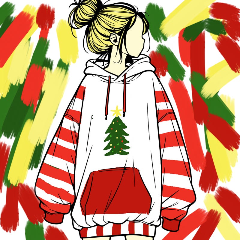 realistic girl with a oversized sweatshirt on and a bun