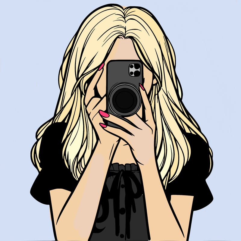 a realistic girl holding her phone taking pictures