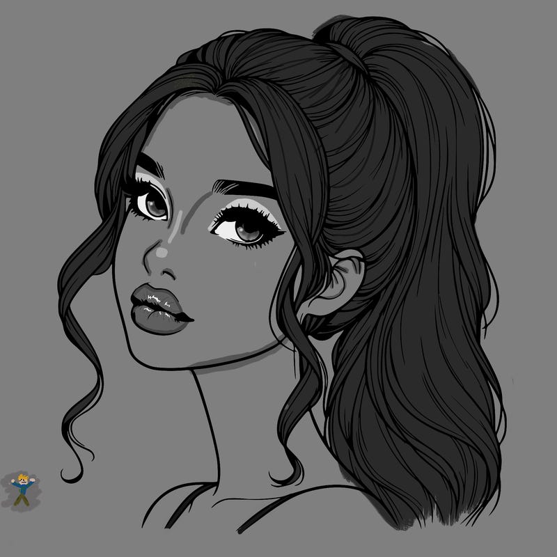 realistic girl with a ponytail on her hair and lips