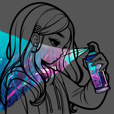 a realistic girl spray painting